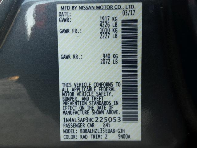 1N4AL3AP3HC225053 - 2017 NISSAN ALTIMA 2.5 CHARCOAL photo 10