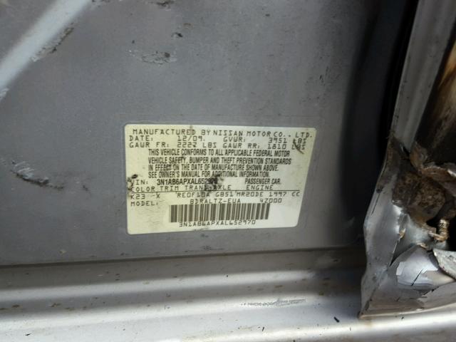 3N1AB6APXAL652970 - 2010 NISSAN SENTRA 2.0 SILVER photo 10