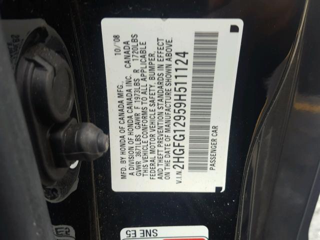 2HGFG12959H511124 - 2009 HONDA CIVIC EXL 黑色 照片 10