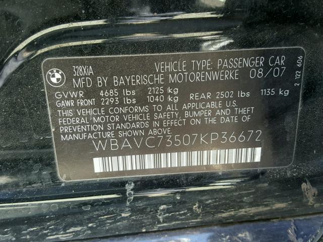 WBAVC73507KP36672 - 2007 BMW 328 XI SUL BLACK photo 10