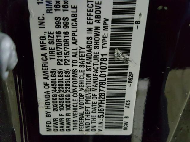 5J6YH28778L010781 - 2008 HONDA ELEMENT EX BLACK photo 10