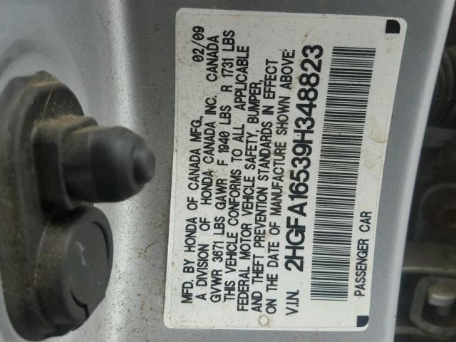 2HGFA16539H348823 - 2009 HONDA CIVIC LX SILVER photo 10