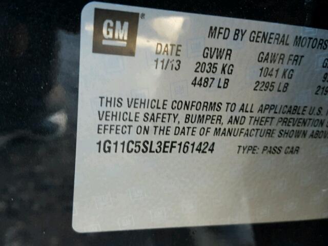 1G11C5SL3EF161424 - 2014 CHEVROLET MALIBU 1LT BLACK photo 10