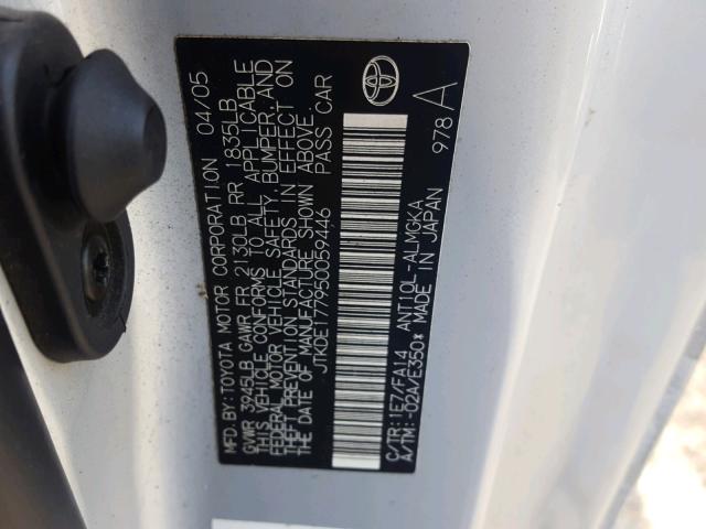 JTKDE177950059446 - 2005 TOYOTA SCION TC 银色 照片 10