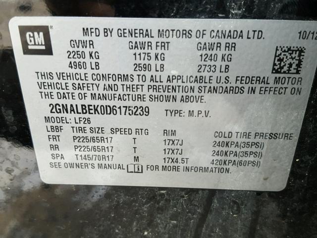 2GNALBEK0D6175239 - 2013 CHEVROLET EQUINOX LS BLACK photo 10