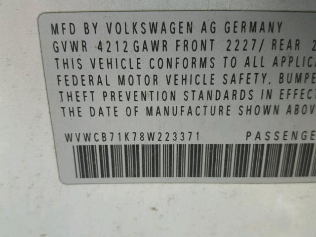 WVWCB71K78W223371 - 2008 VOLKSWAGEN RABBIT GRAY photo 10