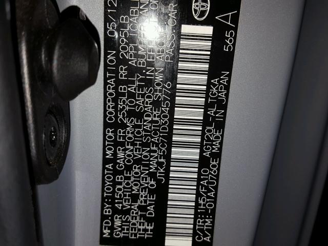 JTKJF5C71D3045776 - 2013 TOYOTA SCION TC 灰色 照片 10