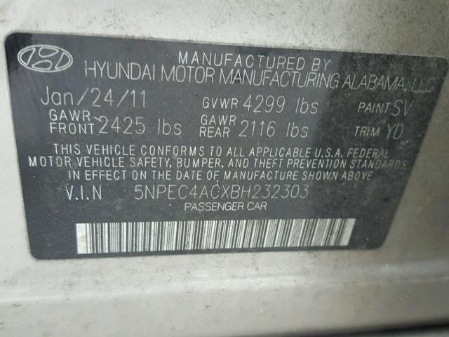 5NPEC4ACXBH232303 - 2011 HYUNDAI SONATA SE TAN photo 10