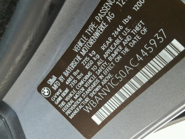 WBANV1C50AC445937 - 2010 BMW 528 XI GRAY photo 10
