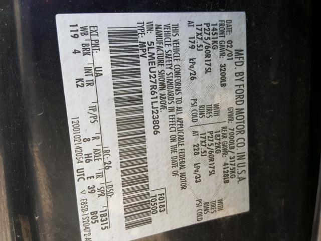 5LMEU27R61LJ23806 - 2001 LINCOLN NAVIGATOR Қара фото 10