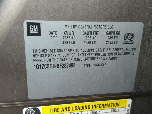 1G1ZC5E19BF282483 - 2011 CHEVROLET MALIBU 1LT CHARCOAL photo 10