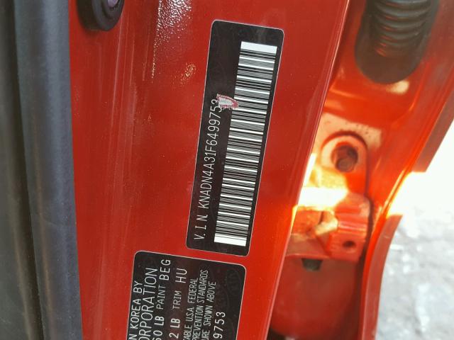 KNADN4A31F6499753 - 2015 KIA RIO EX RED photo 10