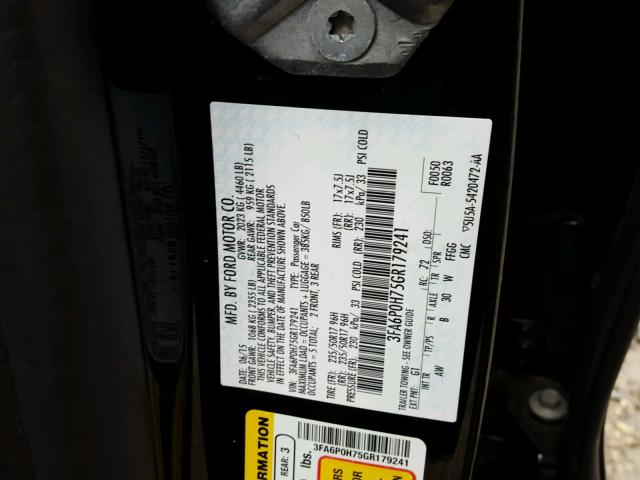 3FA6P0H75GR179241 - 2016 FORD FUSION SE BLACK photo 10