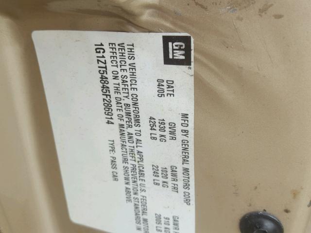 1G1ZT54845F286914 - 2005 CHEVROLET MALIBU LS 金色 照片 10