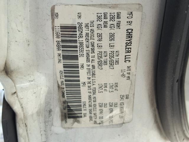 2A8GM48L18R659191 - 2008 CHRYSLER PACIFICA L WHITE photo 10