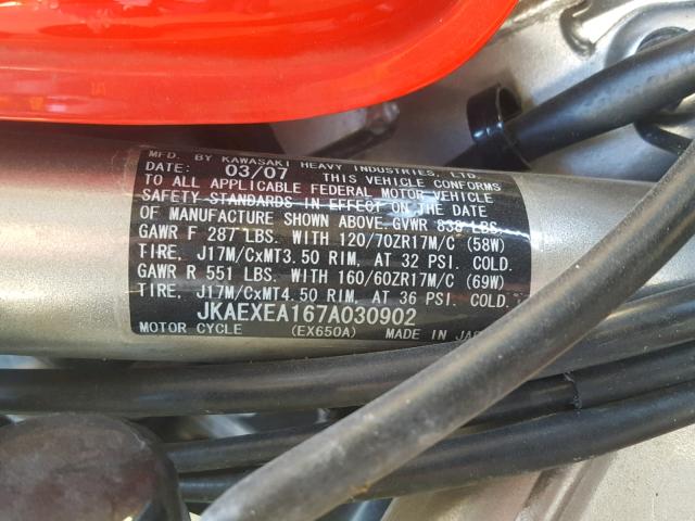 JKAEXEA167A030902 - 2007 KAWASAKI EX650 A Qırmızı foto 10