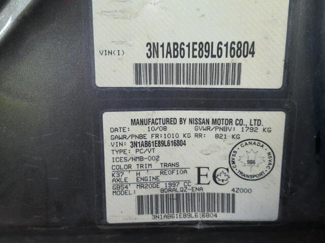 3N1AB61E89L616804 - 2009 NISSAN SENTRA 2.0 GRAY photo 10