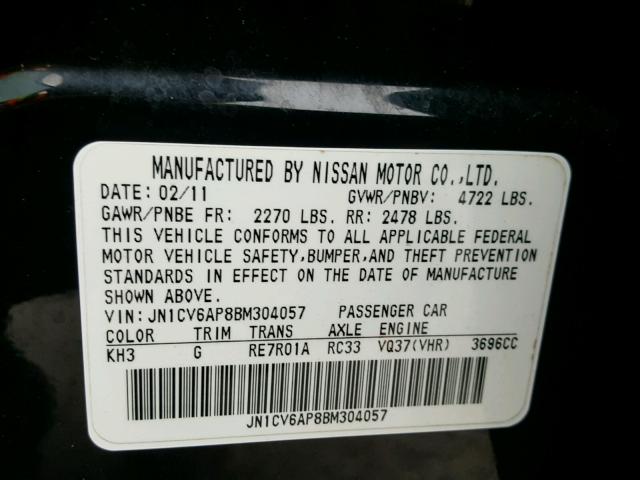 JN1CV6AP8BM304057 - 2011 INFINITI G37 BASE RED photo 10