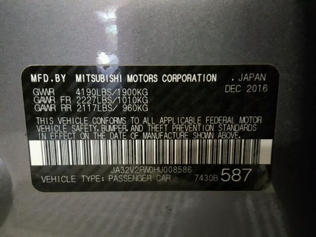 JA32V2FW0HU008586 - 2017 MITSUBISHI LANCER ES GRAY photo 10