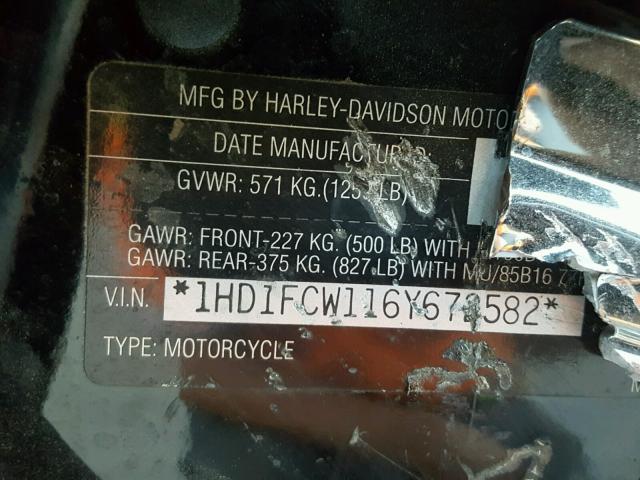 1HD1FCW116Y672582 - 2006 HARLEY-DAVIDSON FLHTCUI BLACK photo 10