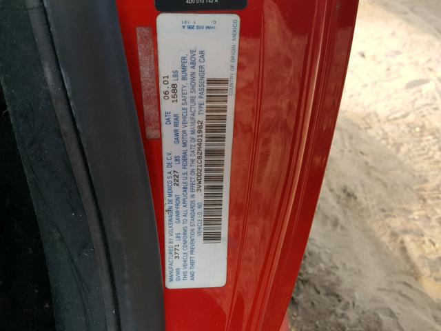 3VWDD21C82M401982 - 2002 VOLKSWAGEN NEW BEETLE Qırmızı foto 10