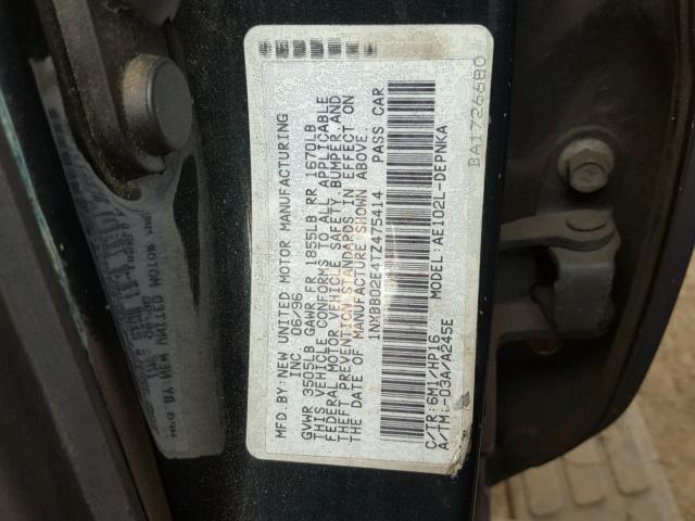 1NXBB02E4TZ475414 - 1996 TOYOTA COROLLA DX BLUE photo 10