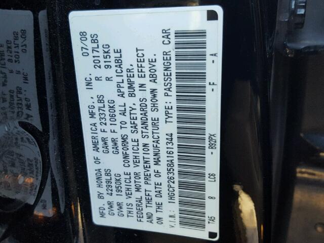 1HGCP26358A161344 - 2008 HONDA ACCORD LX BLACK photo 10