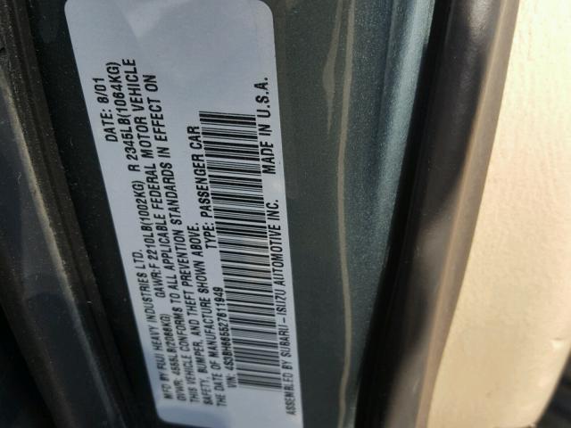 4S3BH665527611949 - 2002 SUBARU LEGACY OUT GREEN photo 10