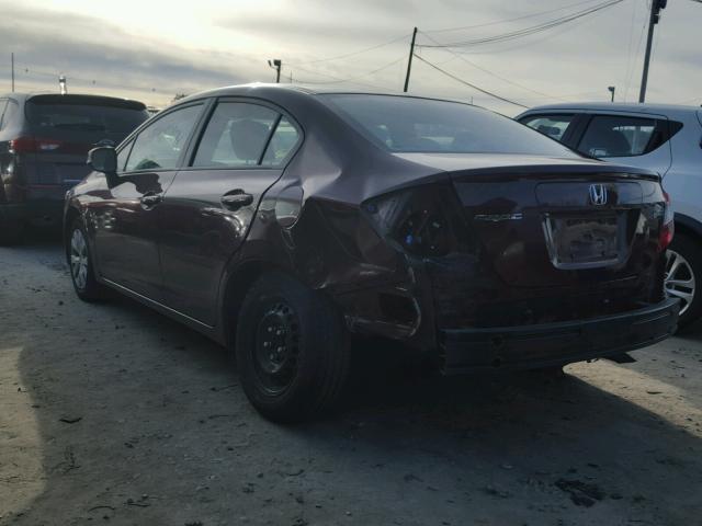 2HGFB2F52CH605772 - 2012 HONDA CIVIC LX MAROON photo 3