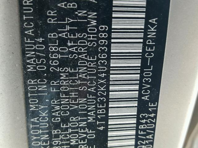 4T1BE32KX4U363989 - 2004 TOYOTA CAMRY LE 棕色 照片 10