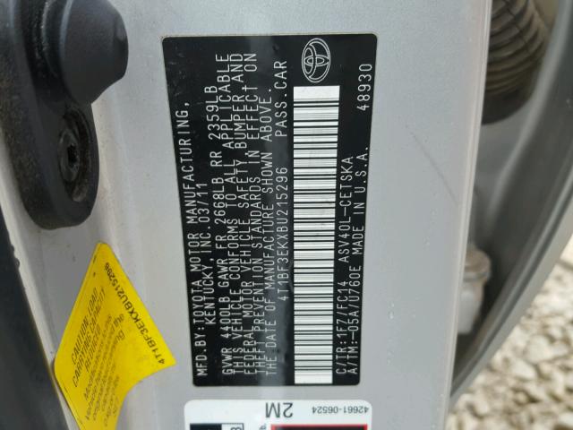 4T1BF3EKXBU215296 - 2011 TOYOTA CAMRY BASE SILVER photo 10