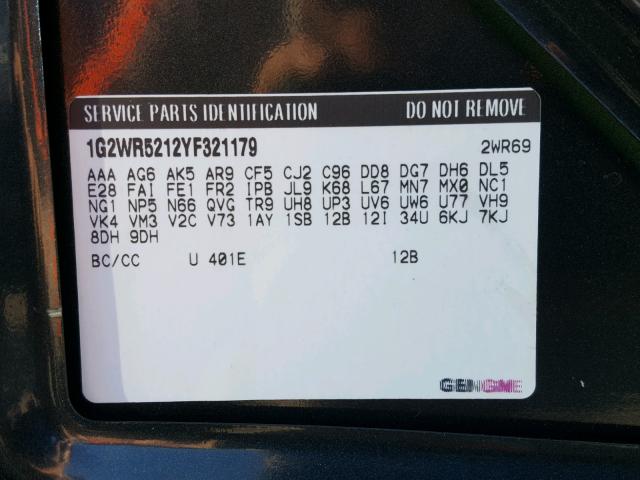 1G2WR5212YF321179 - 2000 PONTIAC GRAND PRIX GREEN photo 10