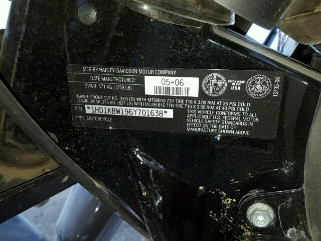 1HD1KBW196Y701638 - 2006 HARLEY-DAVIDSON FLHXI BLACK photo 10