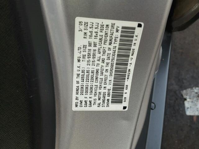 SHSRD68575U304474 - 2005 HONDA CR-V LX SILVER photo 10