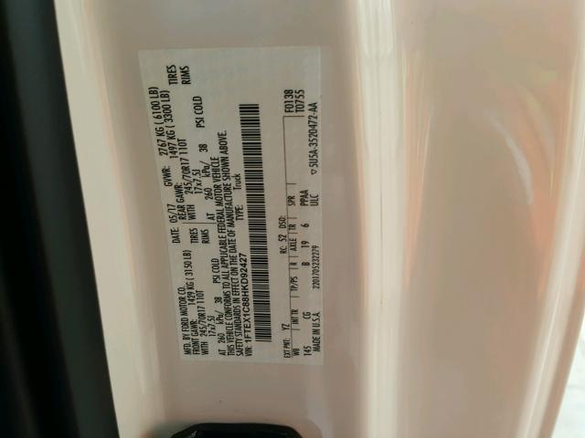 1FTEX1C88HKD92427 - 2017 FORD F150 SUPER WHITE photo 10