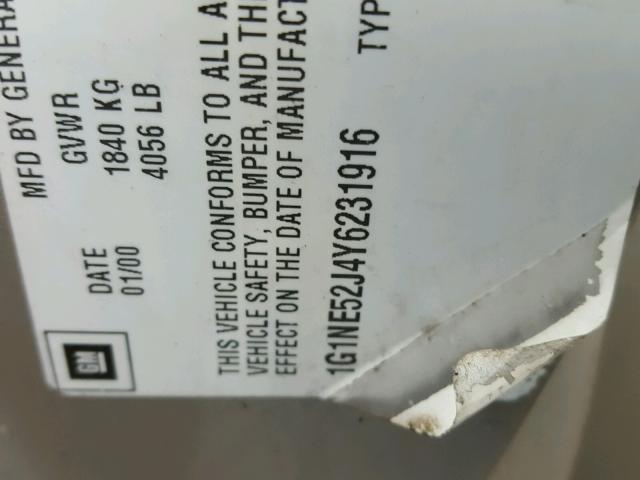 1G1NE52J4Y6231916 - 2000 CHEVROLET MALIBU LS ოქროსფერი ფოტო 10