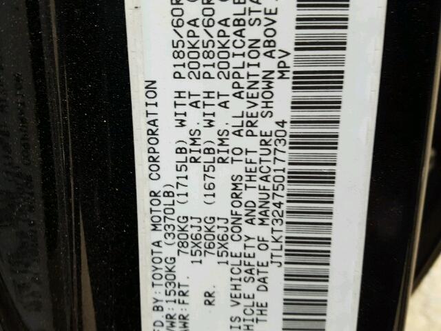 JTLKT324750177304 - 2005 TOYOTA SCION XB 黑色 照片 10