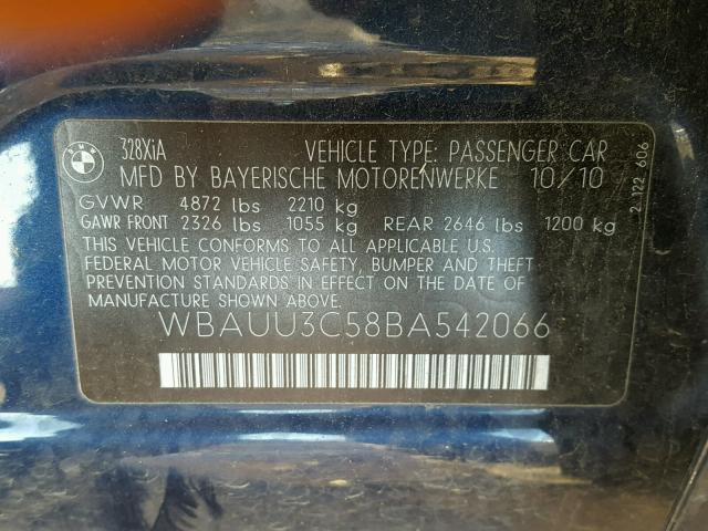 WBAUU3C58BA542066 - 2011 BMW 328 XI BLUE photo 10