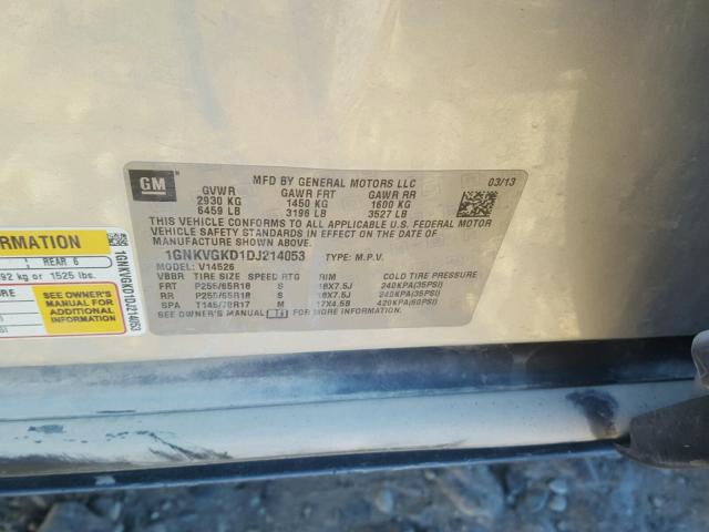 1GNKVGKD1DJ214053 - 2013 CHEVROLET TRAVERSE L SILVER photo 10