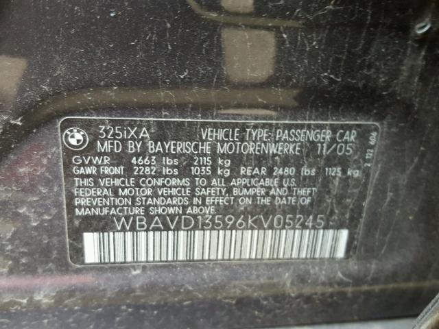 WBAVD13596KV05245 - 2006 BMW 325 XI GRAY photo 10