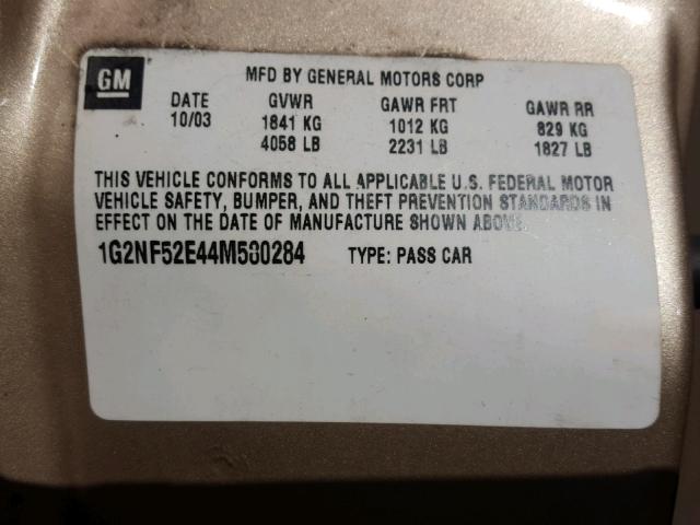 1G2NF52E44M580284 - 2004 PONTIAC GRAND AM GOLD photo 10