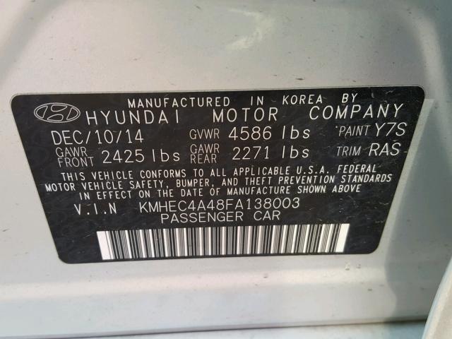 KMHEC4A48FA138003 - 2015 HYUNDAI SONATA HYB SILVER photo 10