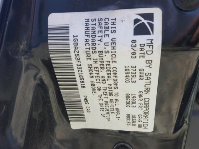 1G8AZ52F33Z165818 - 2003 SATURN ION LEVEL SILVER photo 10