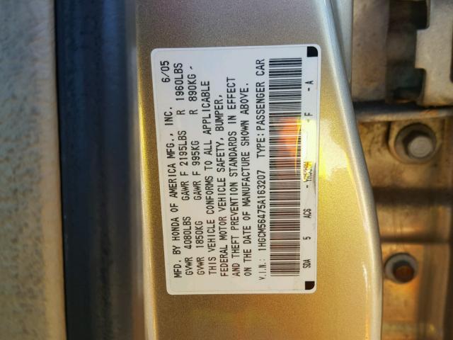 1HGCM56475A163207 - 2005 HONDA ACCORD LX GOLD photo 10