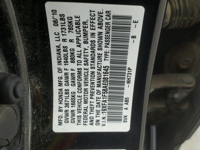 19XFA1F58AE081645 - 2010 HONDA CIVIC LX BLACK photo 10