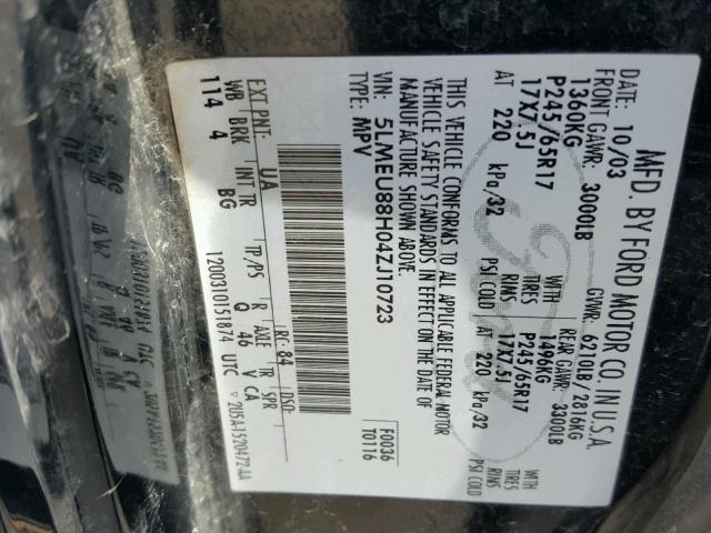 5LMEU88H04ZJ10723 - 2004 LINCOLN AVIATOR 黑色 照片 10