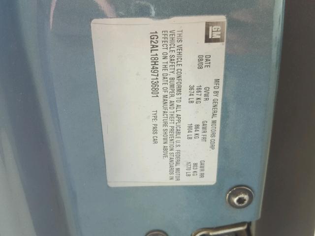 1G2AL18H497136801 - 2009 PONTIAC G5 GREEN photo 10