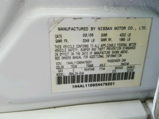 1N4AL11D95N479201 - 2005 NISSAN ALTIMA S WHITE photo 10