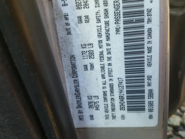 2B3HD46R1YH127417 - 2000 DODGE INTREPID SILVER photo 10