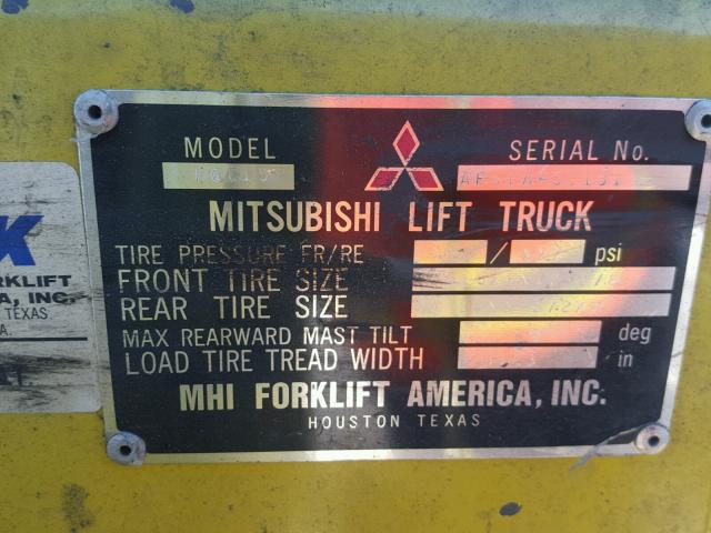 AF81A51131 - 1983 MITSUBISHI FORKLIFT YELLOW photo 9